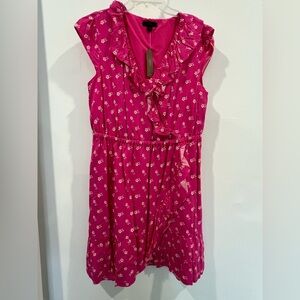 J. Crew Bright Pink Floral Ruffle Mini Dress